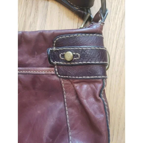 Fossil Cognac Brown Crossbody Purse Leather Vintage 90s  Medium  Boho Festival - Picture 4 of 9